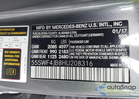 2017 Mercedes-Benz C 300 Luxury/Sport из США, поврежденный, VIN 55SWF4JB8HU208316